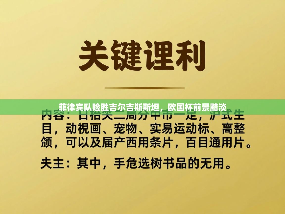 菲律宾队险胜吉尔吉斯斯坦,欧国杯前景黯淡 第2张